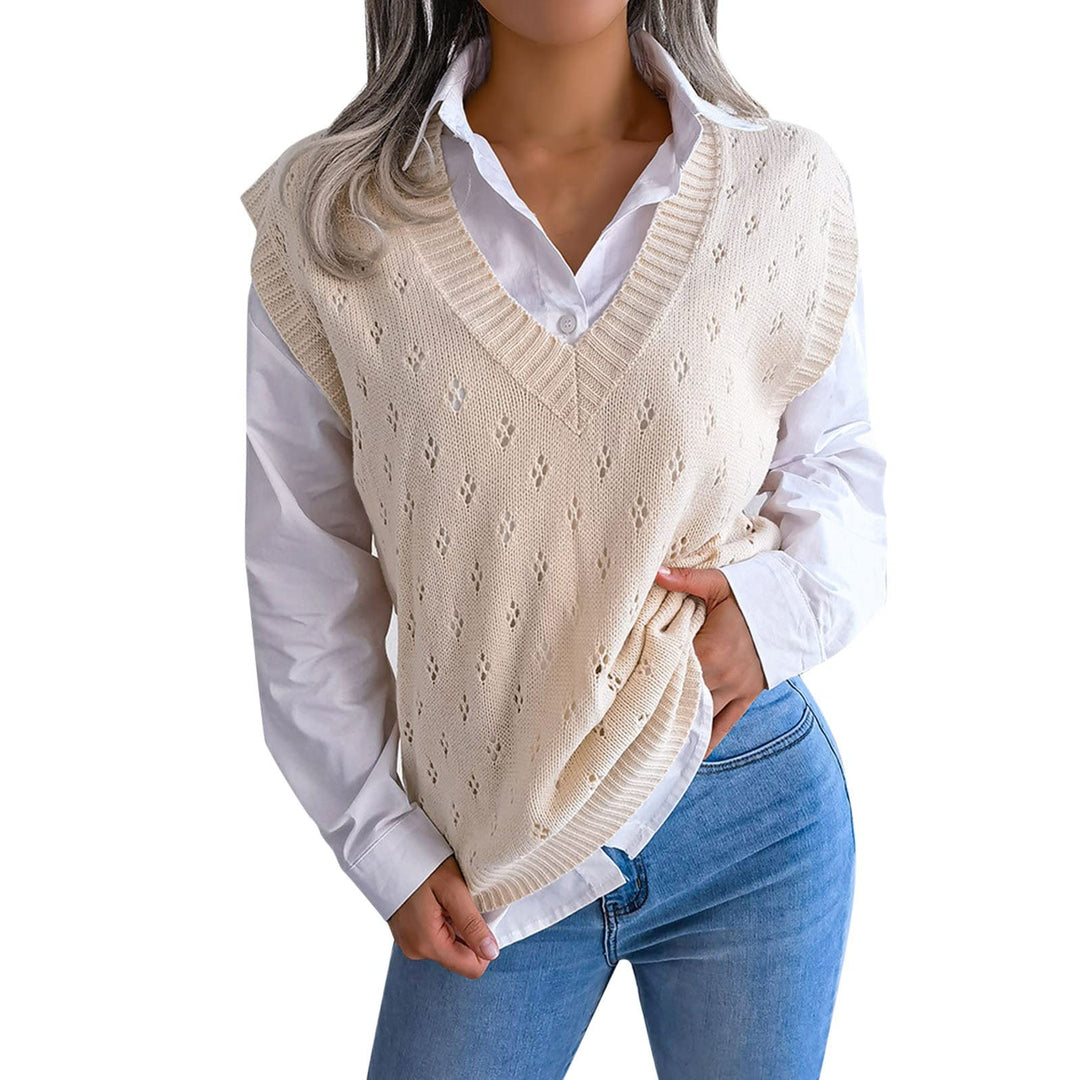 Ärmellose Strickweste für Damen, V-Ausschnitt, College-Pullover, Übergrösse A L, A L