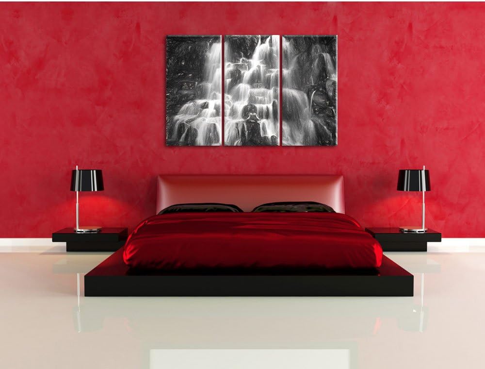 Pixxprint Yoga am Wasserfall in Bali als Leinwandbild/Grösse: 3 Teilig (120x80 cm) cm/Wandbild/Kunst