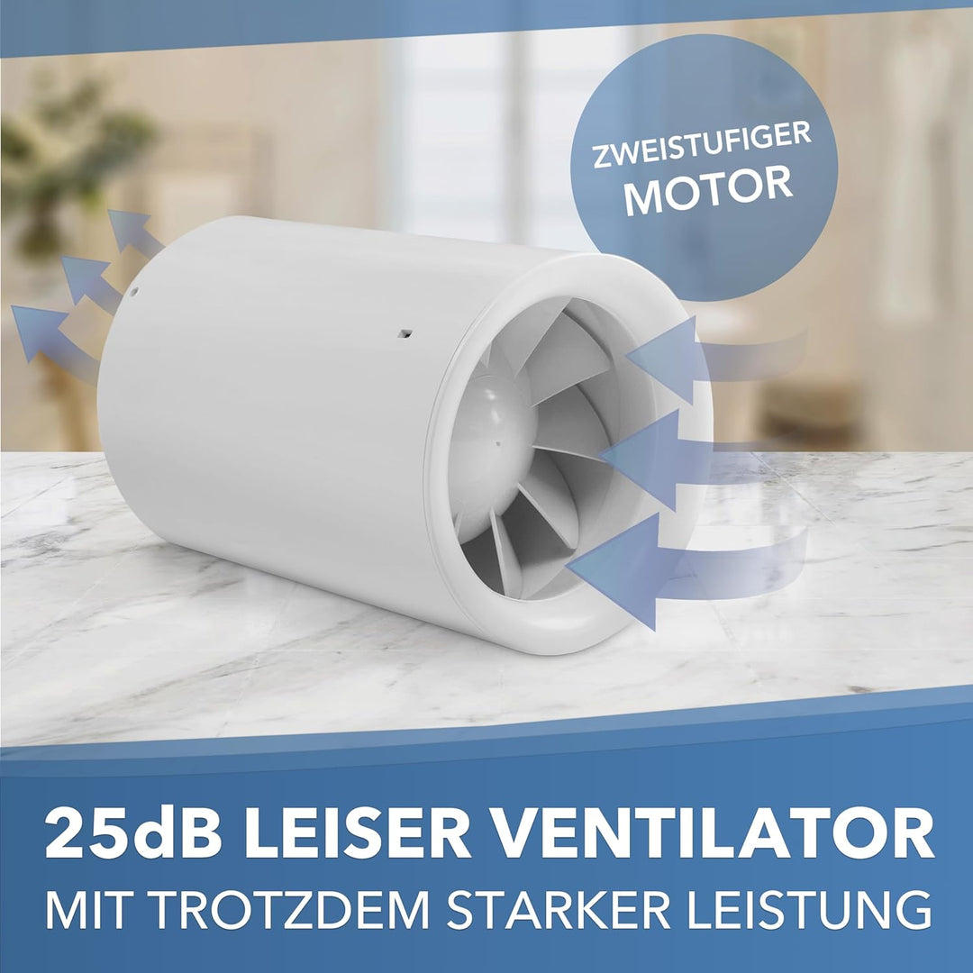 Albatros Rohrventilator 100mm Silencio Tubo - Extra Leise und Leistungsstark - Innovativer Rohr-Lüft