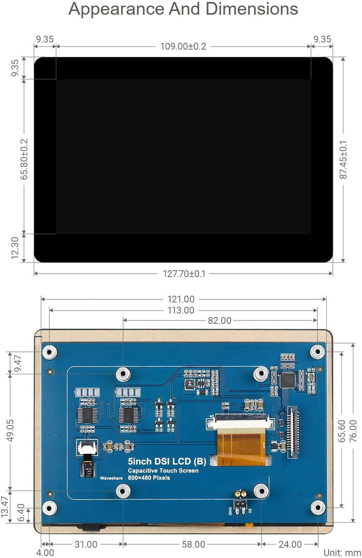 Waveshare 5inch Capacitive IPS Touch Display for Raspberry Pi with 800×480 Resolution DSI Interface