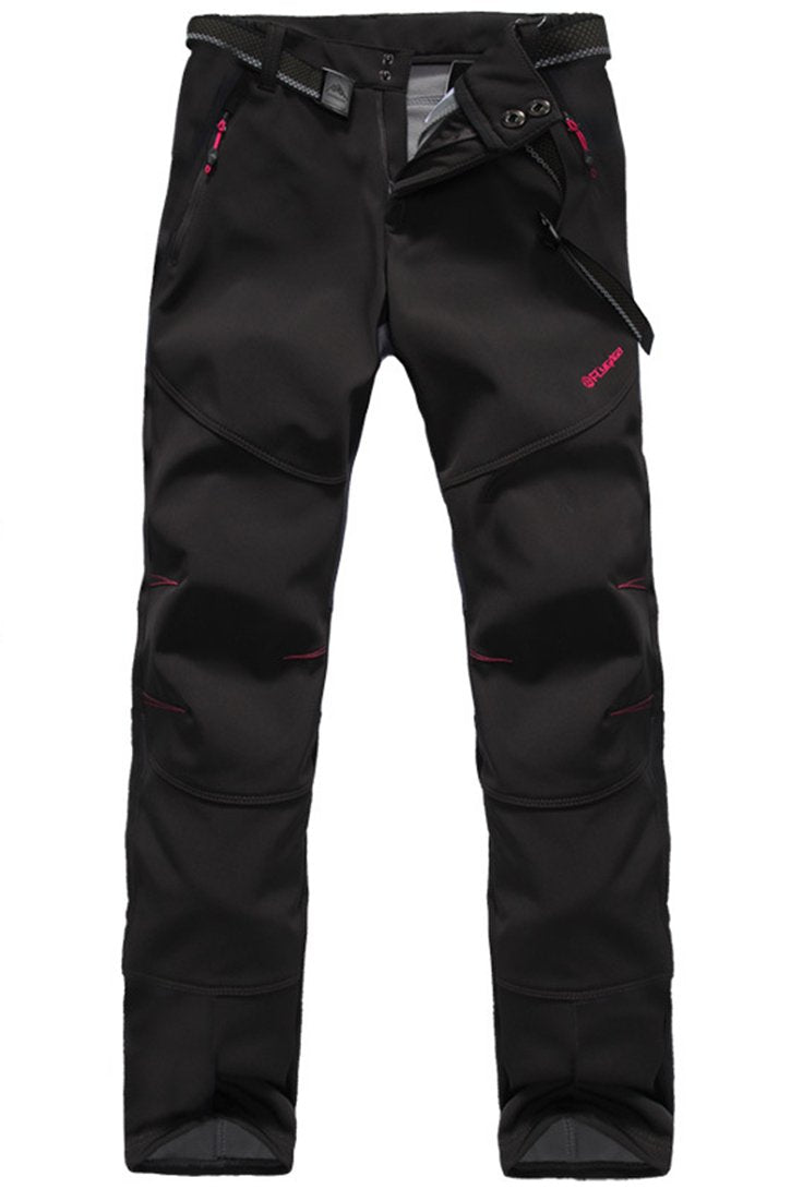 Micosuza Damen Fleece Wanderhose Winddicht Wasserdicht Softshell Outdoorhose, Schwarz
