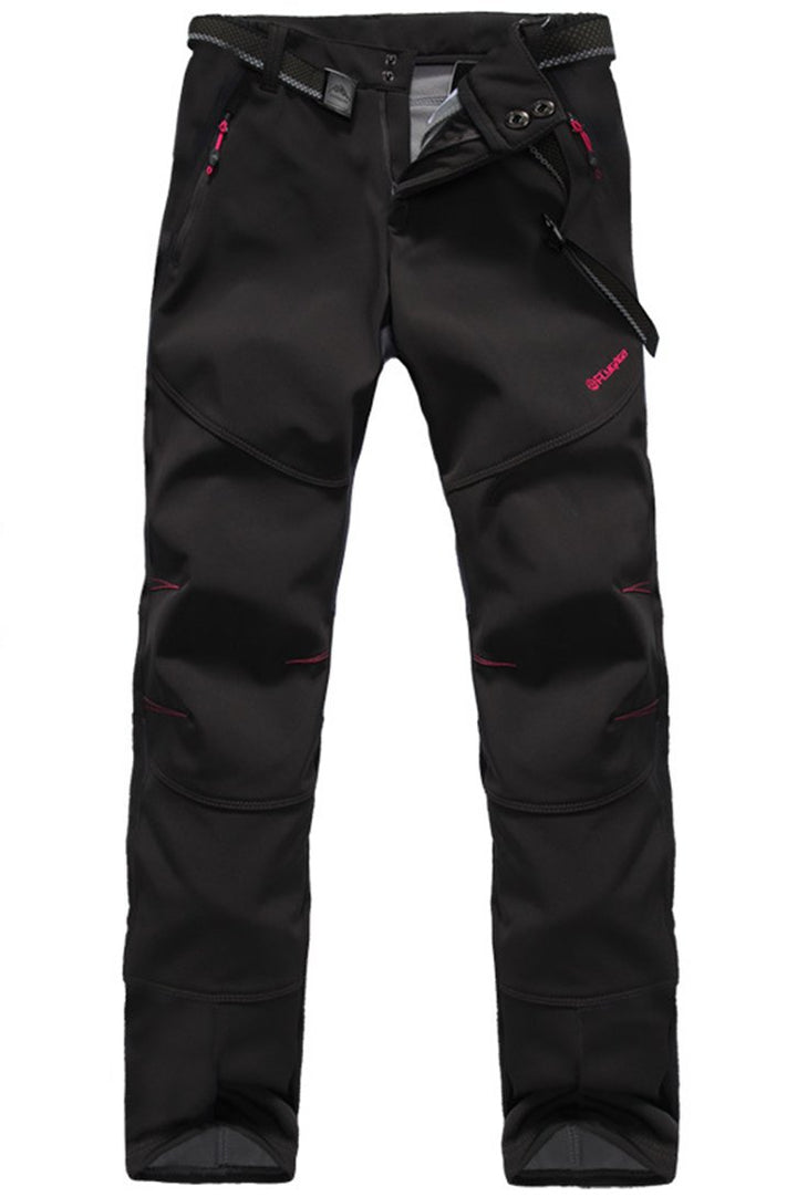 Micosuza Damen Fleece Wanderhose Winddicht Wasserdicht Softshell Outdoorhose, Schwarz