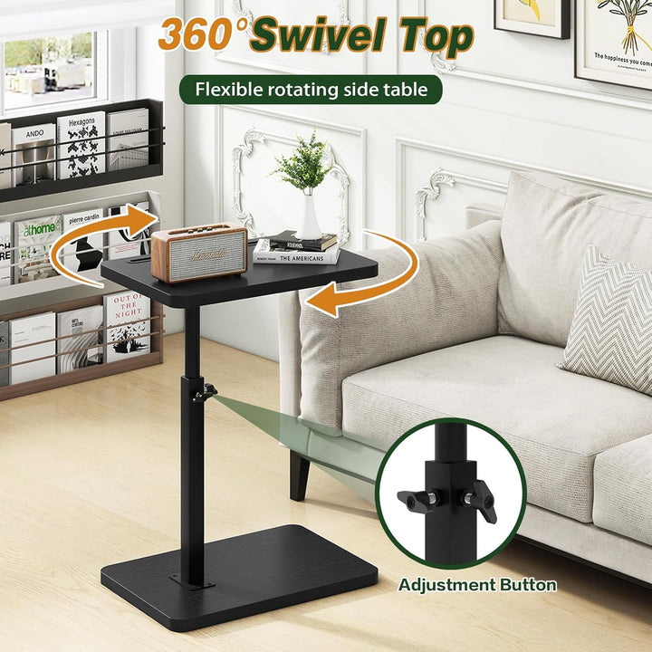 IBUYKE Beistelltisch C Form, 360° Rotierbarer und Höhenverstellbar Sofatisch, Couchtisch für schmale