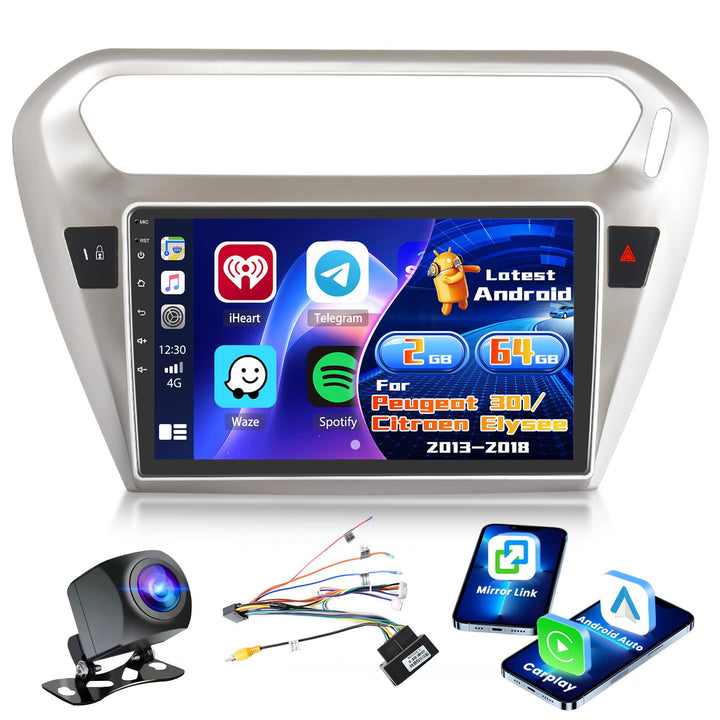 Radio für Peugeot 301/Citroen Elysee 2013-2018 Android 15 2+64G mit Wireless CarPlay Android Auto, 9