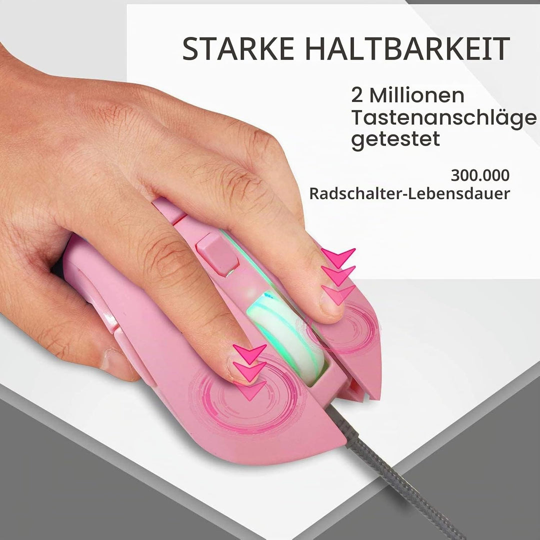 IULONEE Kabelgebundene Gaming-Maus USB C geräuscharmes Klicken 7 Farben Hintergrundbeleuchtung optis