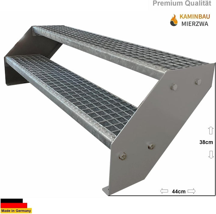 Kaminbau Mierzwa Premium Stahl Treppe Verzinkt &amp; Silber Pulverbeschichtet 2 Stufen (Breite 80 cm) (H