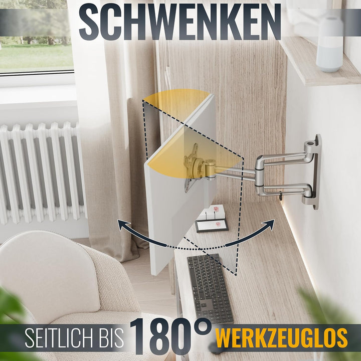 RICOO TÜV geprüfte PC Monitor Wandhalterung Schwenkbar Neigbar Universal für Bildschirm 13-19-24-27-