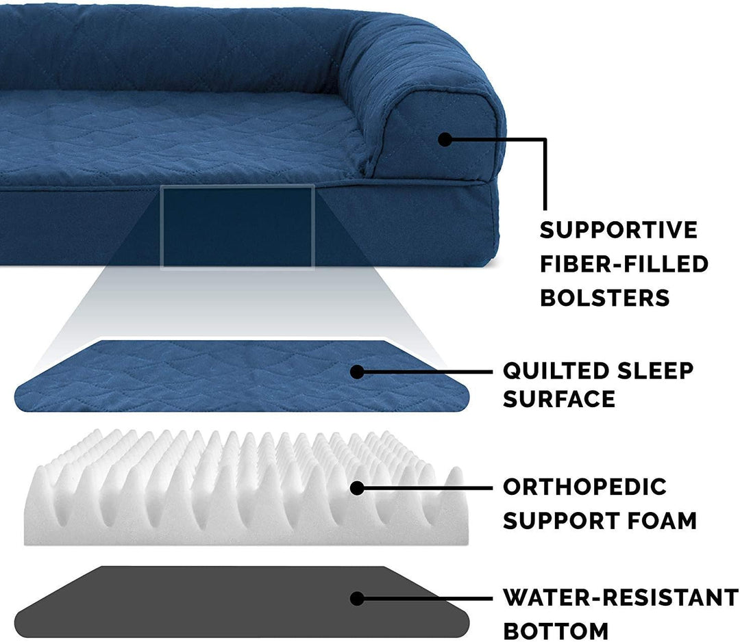 Furhaven Large Orthopedic Dog Bed Quilted Sofa-Style w/Removable Washable Cover - Navy, Large Navy L