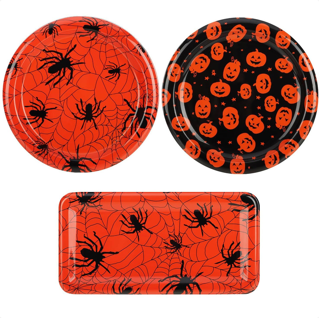 com-four® 15x Dekoteller Halloween - hochwertige, wiederverwendbare Kunststoffteller im Spinnen- und
