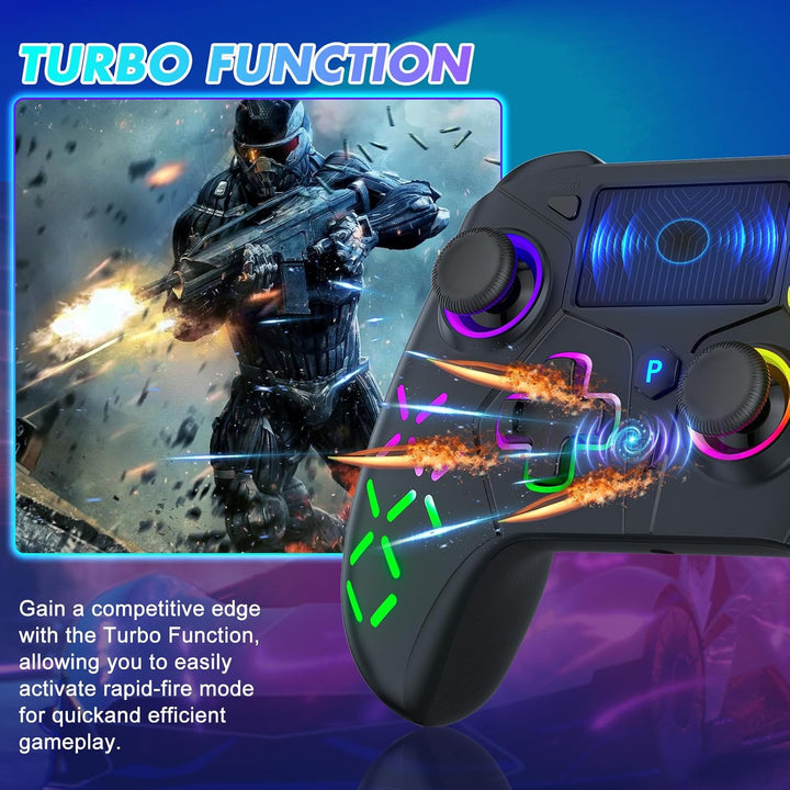 Bonacell RGB Wireless Controller für Ps5/PC/P4, Motor-Vibration/6-Achsen-Sensor/Turbo/3,5-mm-Audiobu