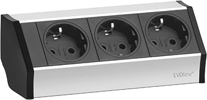SCHULTE 936.00.013 Steckdosenelement 3 x Schuko alufarbig, EVOline V-Dock, Endkappen schwarz, inkl.