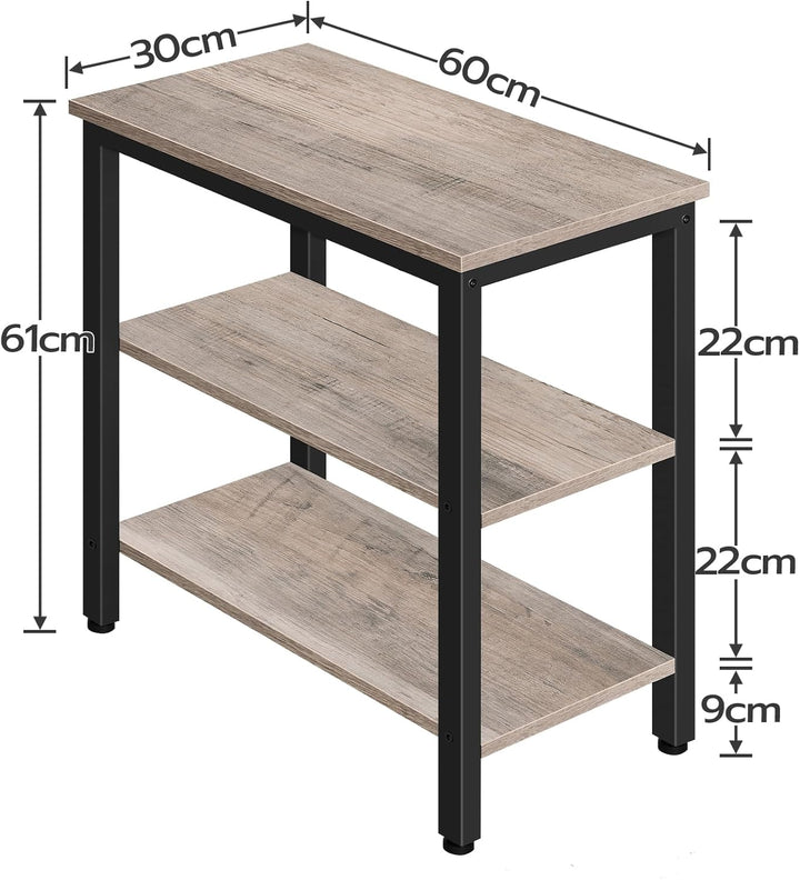 HOOBRO Beistelltisch, Nachttisch mit 3 Ablage, Sofatisch Industriestil, Nachtschrank, Schlafzimmer,