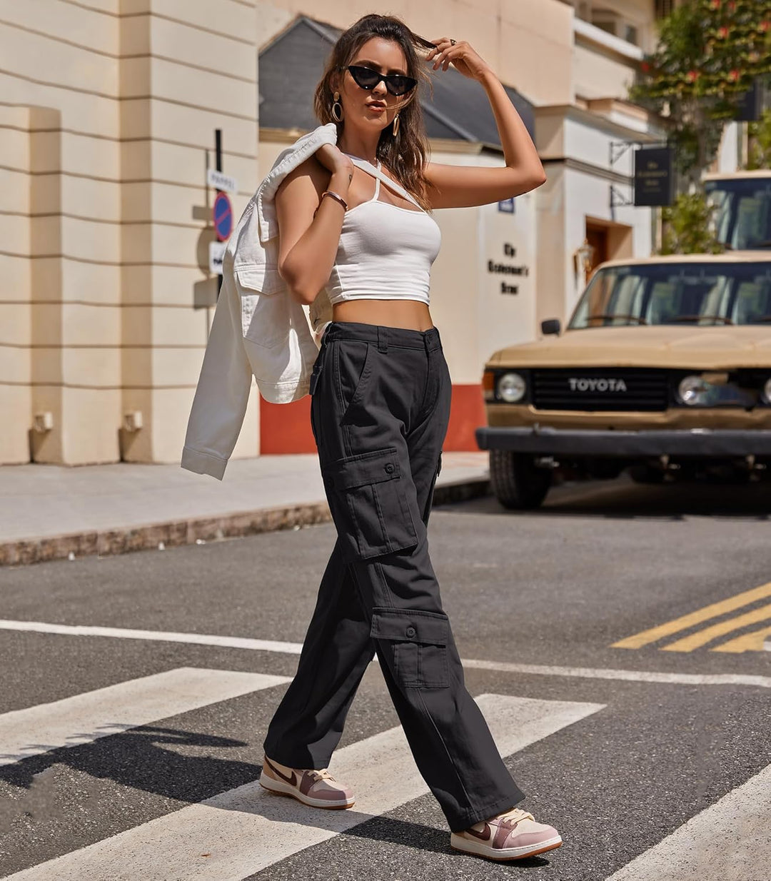 Fuakesor Cargohose Damen Baggy Y2K Multi Taschen High Waist Stretch Wanderhose Sport Jogginghose mit