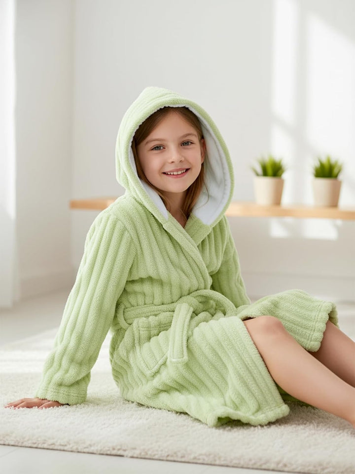 JiAmy Kapuzen Bademantel für Mädchen Flauschiger Fleece Plüsch Langer Schlafmantel Kinder Grün 13-14