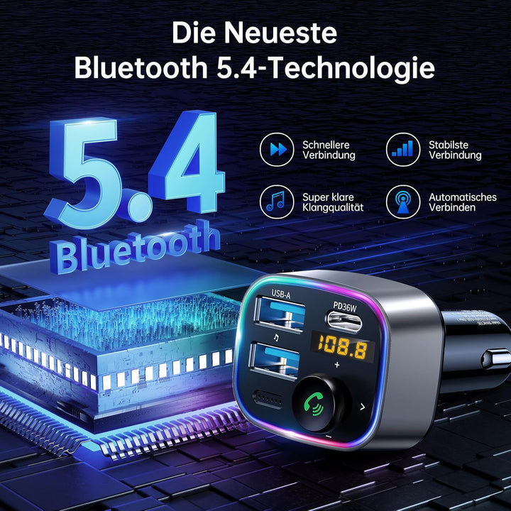 SYNCWIRE Bluetooth 5.3 FM-Transmitter-Autoladegerät 48W (PD 36W &12W) Dualer USB-Anschluss Ladegerät