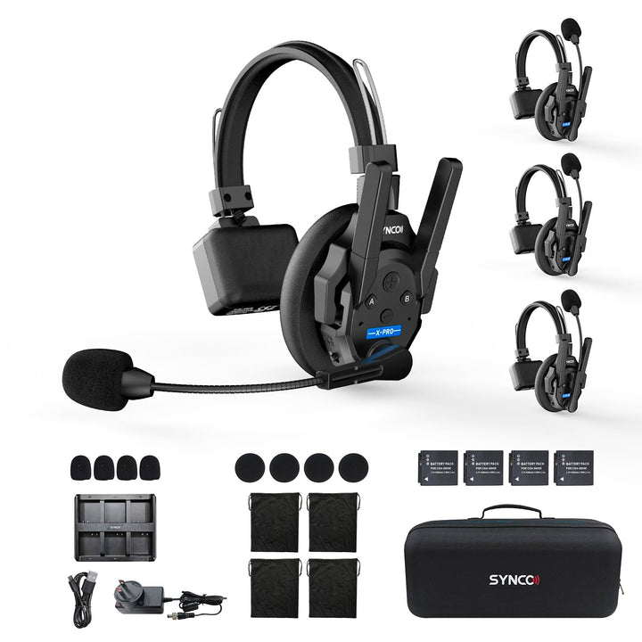 SYNCO XTALK XPRO4 Dual-Antenna Wireless Intercom Headset (4 PCS), XPRO4