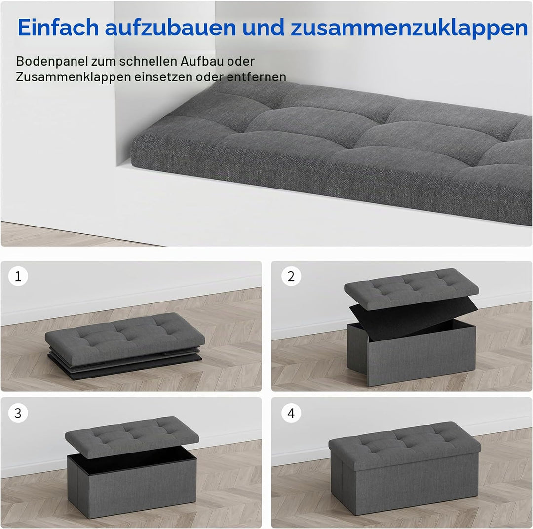BRIAN &amp; DANY Faltbarer sitzhocker Leinen Sitzbank mit Stauraum, Dunkelgrau, 76 x 38 x 38cm, Dunkelgr