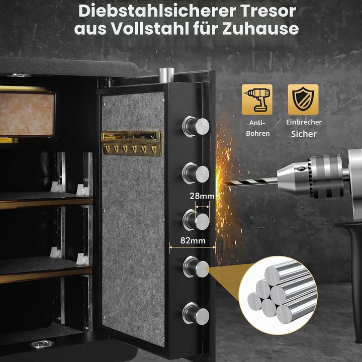 4.2 Cub Safe Tresor für Zuhause,Tresor Feuerfest Wasserdicht mit Schlüssel,Zahlenschloss,Digitaler H