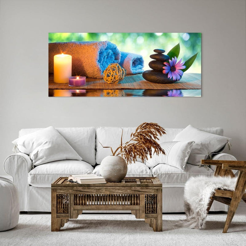 Wandbilder Dekoration Wohnzimmer Natur Entspannung Spa Kerzen Panorama Bilder auf Leinwand 120x50cm