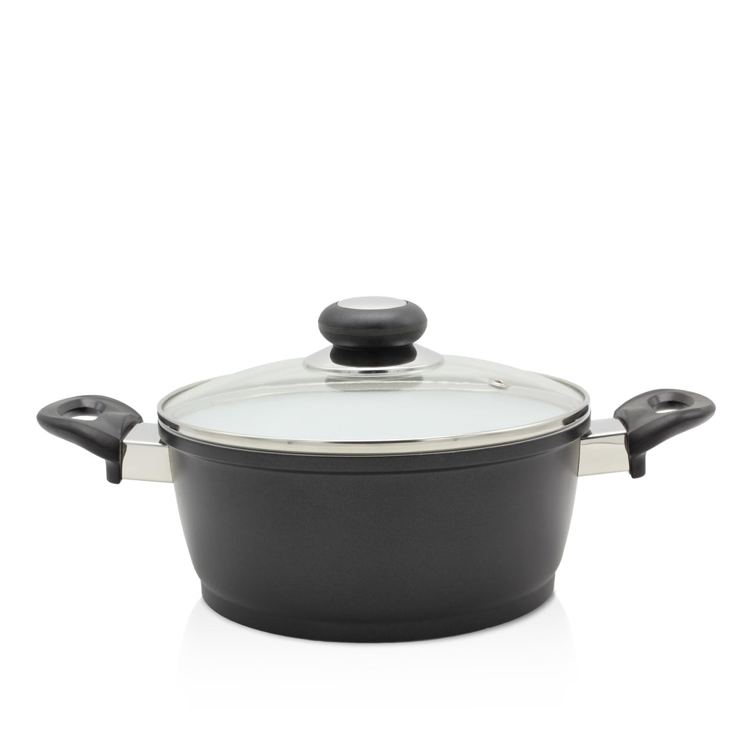 KRÜGER Karl 22020 O Aluguss Fleischtopf mit Glasdeckel Oslo 20 cm, Schwarz, 20 cm