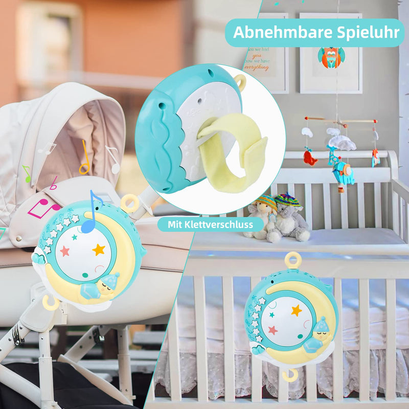 Mobile Baby, Mobile Babybett Elektrisch mit Musik Licht und Timing-Funktion Projektor, Babys einschl
