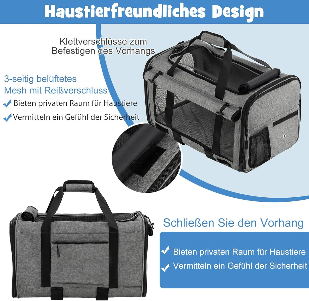 SORAS Transportbox Katze 57 x 34 x 34 cm, Flatbare Transporttasche für Hund mit Rädern, Teleskopgrif