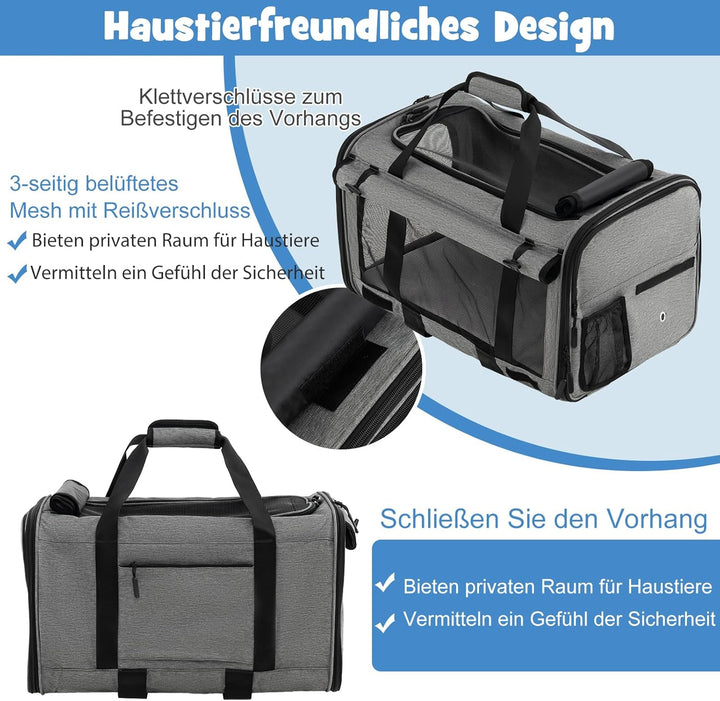 SORAS Transportbox Katze 57 x 34 x 34 cm, Flatbare Transporttasche für Hund mit Rädern, Teleskopgrif