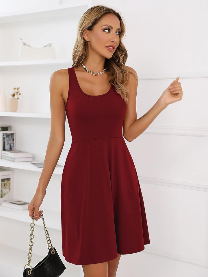 Missufe Damen Sommerkleid Minikleid Rockabilly Freizeitkleid Skaterkleid Kurzes Tank Kleider M Weinr