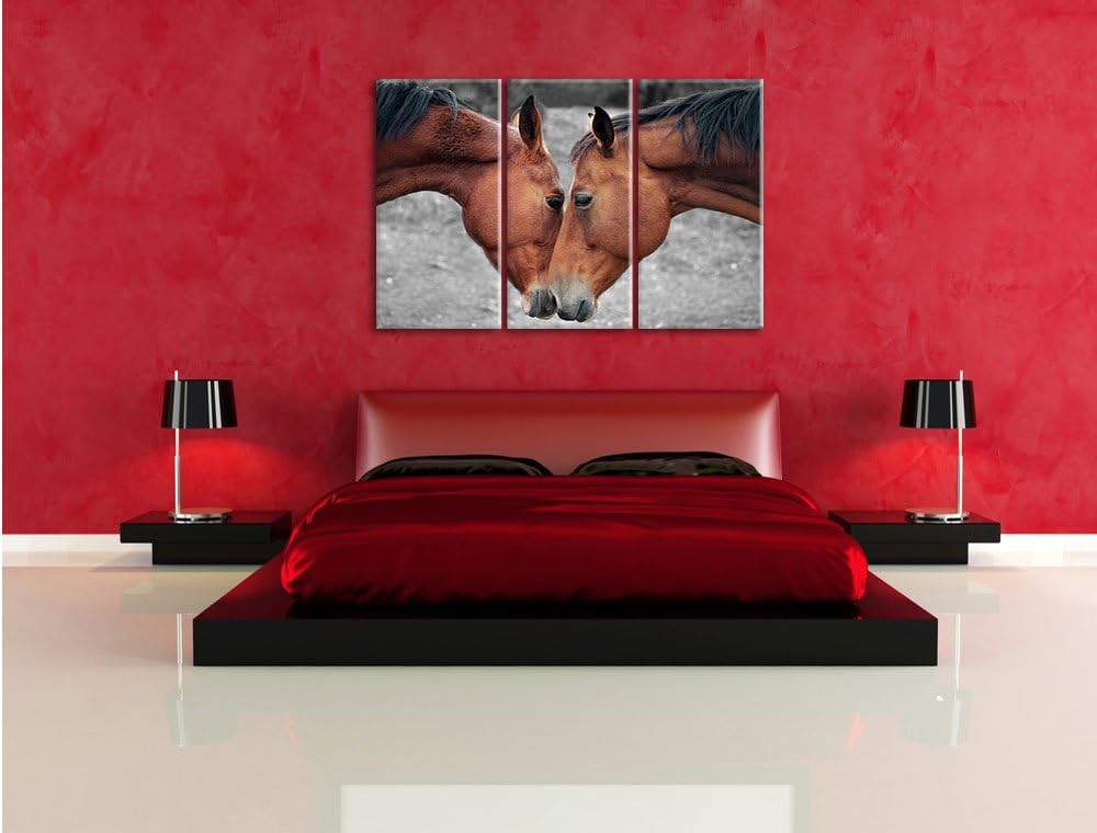 Pixxprint Zwei schmusende Pferde als Leinwandbild/Grösse: 3 Teilig (120x80) cm/Wandbild/Kunstdruck/f