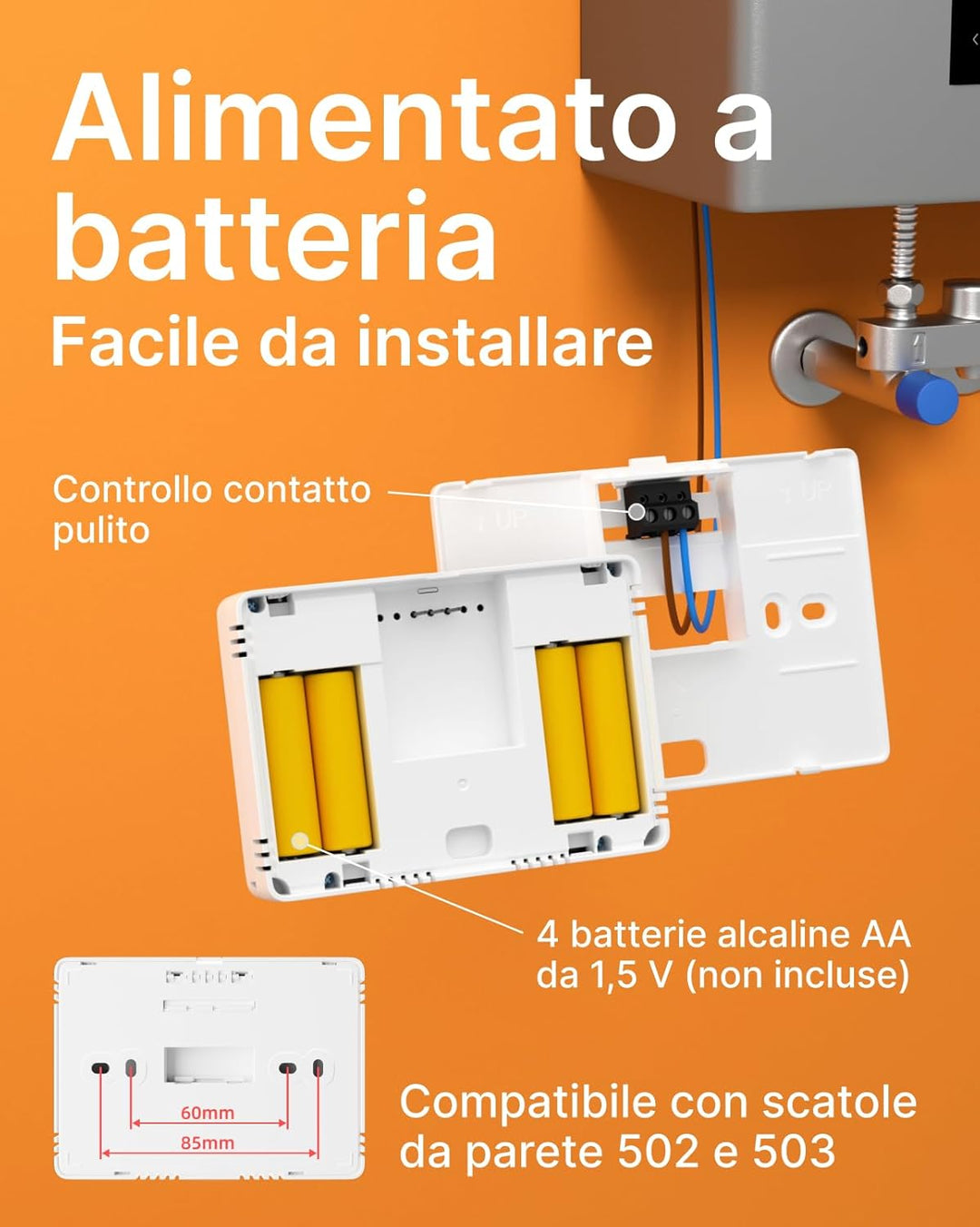 WiFi 6 Thermostat Batterie für Gasboiler 2.4GHz, programmierbar, Trockenkontakt, Box 502-503, kompat