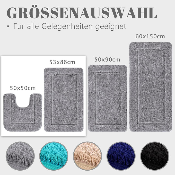 60x150 cm Badezimmerteppich, Hochflor Mikrofaser, rutschfest & Waschbar, Saugfähig Gross Duschteppic
