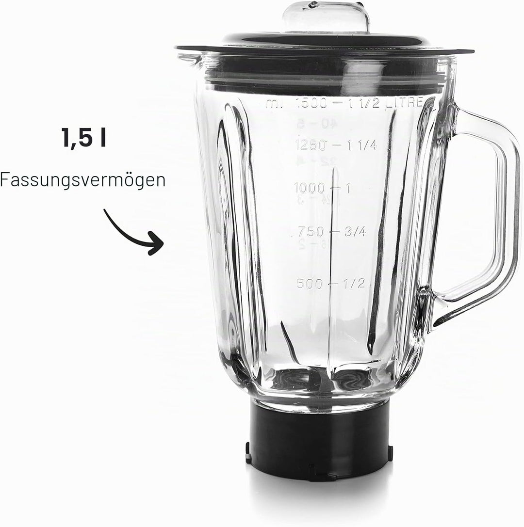 Lacor 69684 Mixbecher komplett mit Glasbehälter, ideal für Säfte, Smoothies und Cremes, 4 Klingen, l