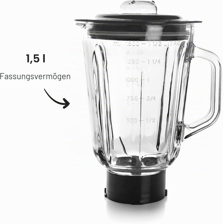 Lacor 69684 Mixbecher komplett mit Glasbehälter, ideal für Säfte, Smoothies und Cremes, 4 Klingen, l