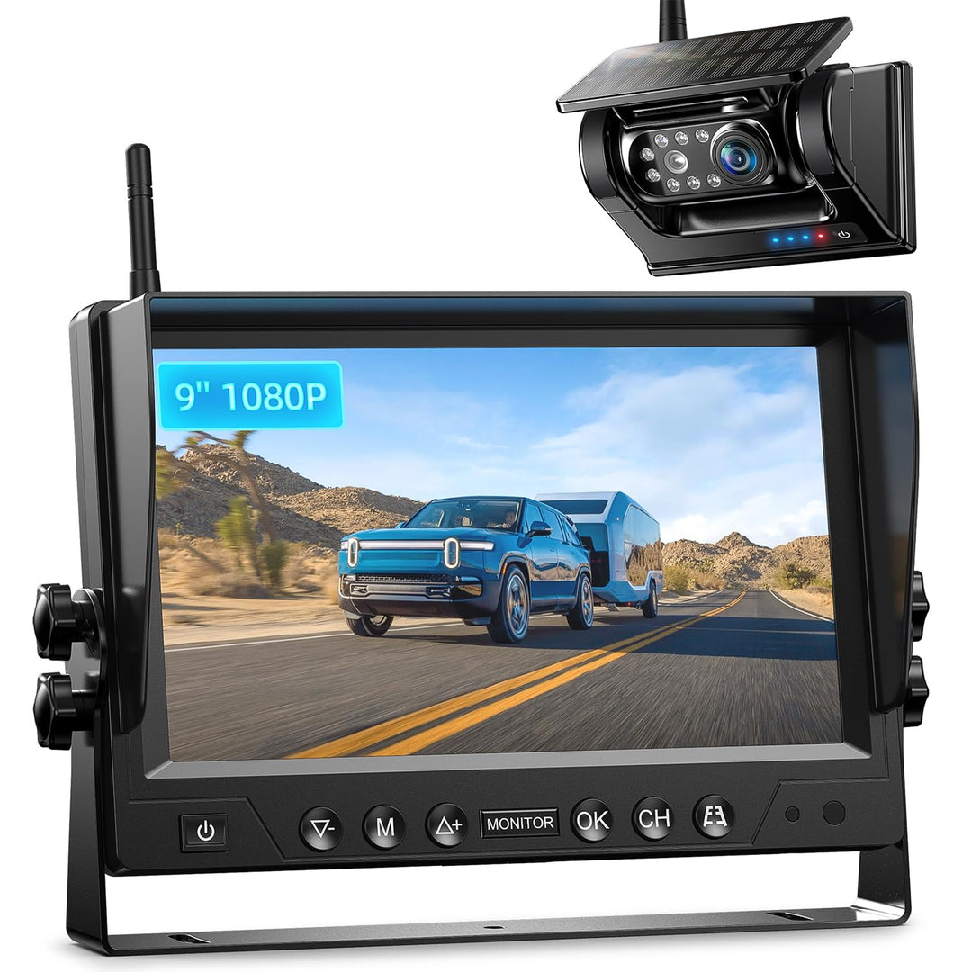 eRapta Magnetisch Solar Rückfahrkamera Kabellos, 1080P 9“ Touchscreen IPS Monitor & 1 Auto On Off Rü
