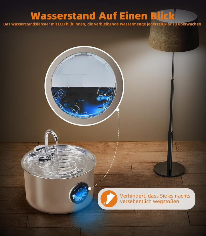 UPAWPIA 3.2L Katzenbrunnen Edelstahl mit 8 Filtern Trinkbrunnen für Katze Katzenbrunnen für Katzen m