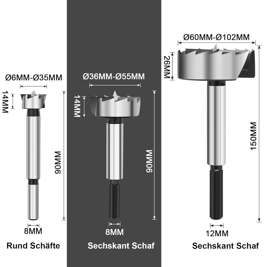 Forstnerbohrer 100mm für Holz, Forstner Bits durchmesser 100mm, Länge 150mm mit 12mm Sechskant Schaf