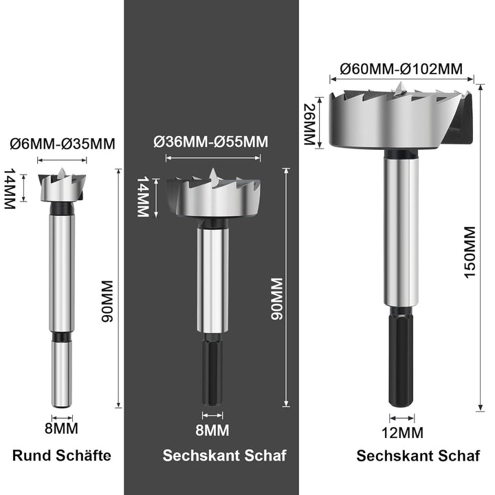 Forstnerbohrer 100mm für Holz, Forstner Bits durchmesser 100mm, Länge 150mm mit 12mm Sechskant Schaf