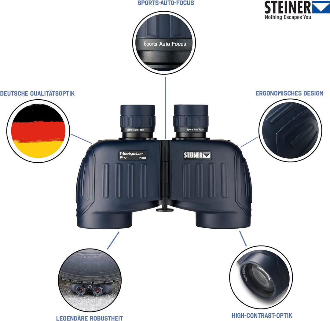 STEINER Marine-Fernglas Navigator Pro 7x50 - Deutsche Qualitätsoptik, hohe Detailschärfe, 5m wasserd