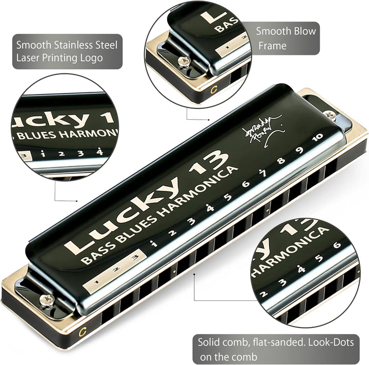 East top Lucky 13 Bass Plus Blues Harmonica 13 Holes Diatonic Harp Mouth Organ Professional Richter