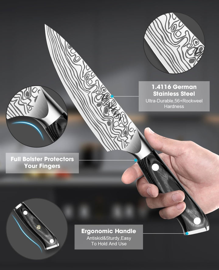 MOSFiATA Kochmesser Set, 6 Zoll Universalmesser und 9 Zoll Küchenmesser aus EN1.4116 Stahl Für Schne