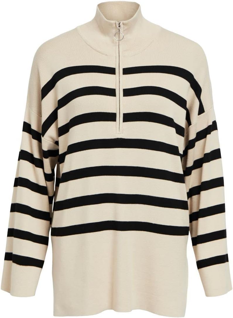 OBJECT Damen Objester L/S Knit Zip Pullover Noos Strickpullover, Sandshell