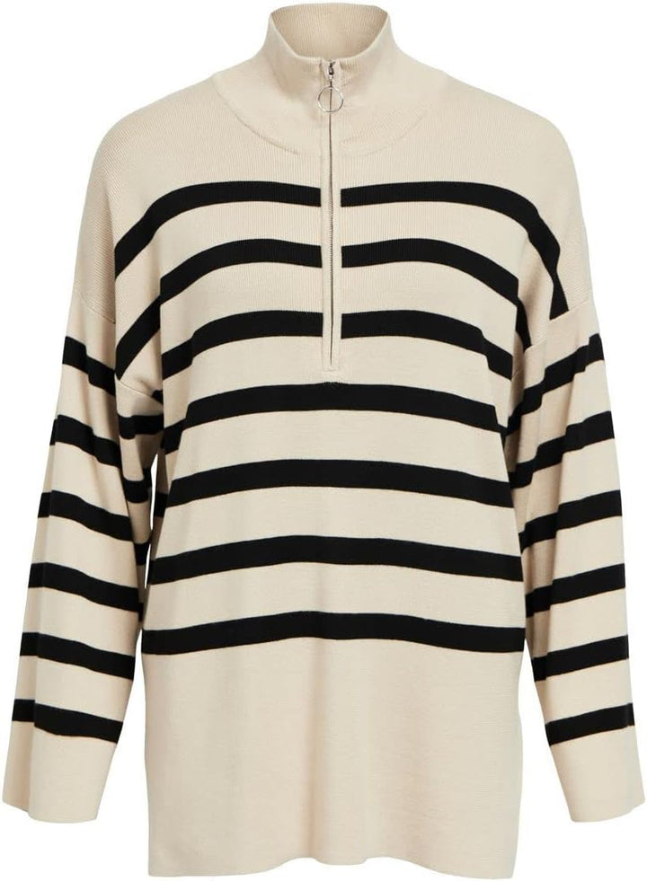 OBJECT Damen Objester L/S Knit Zip Pullover Noos Strickpullover, Sandshell