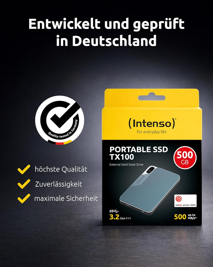 Intenso Externe SSD TX100, 500 GB Portable Solid State Drive, Super Speed USB 3.2 Gen 1x1 (5 Gbit/s)