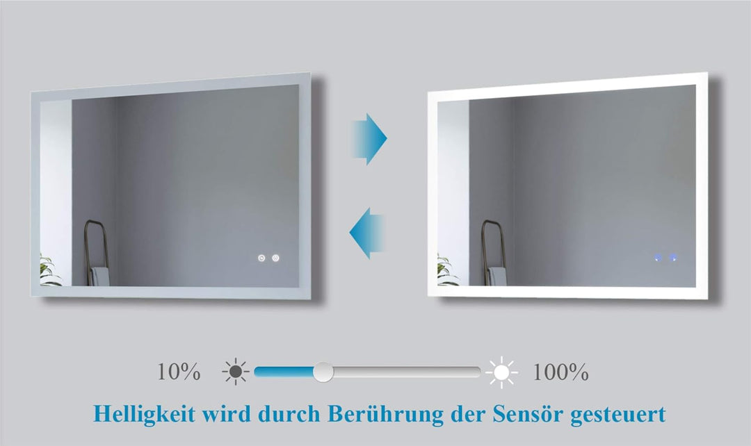 AQUABATOS Badspiegel mit Beleuchtung 80x60 cm für Wandschalter Badezimmerspiegel LED Lichtspiegel Wa