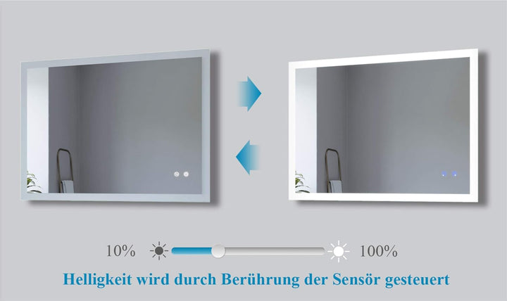 AQUABATOS Badspiegel mit Beleuchtung 80x60 cm für Wandschalter Badezimmerspiegel LED Lichtspiegel Wa