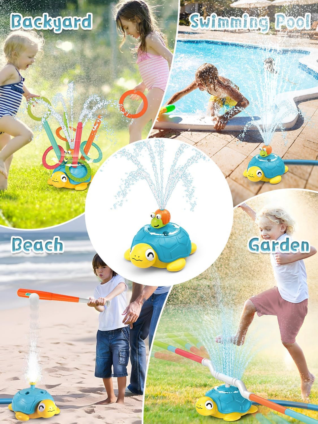 4 in 1 Wasserspielzeug Kinder Outdoor, Sommer Schildkröte Wassersprinkler Spielzeug mit Baseball, Wu