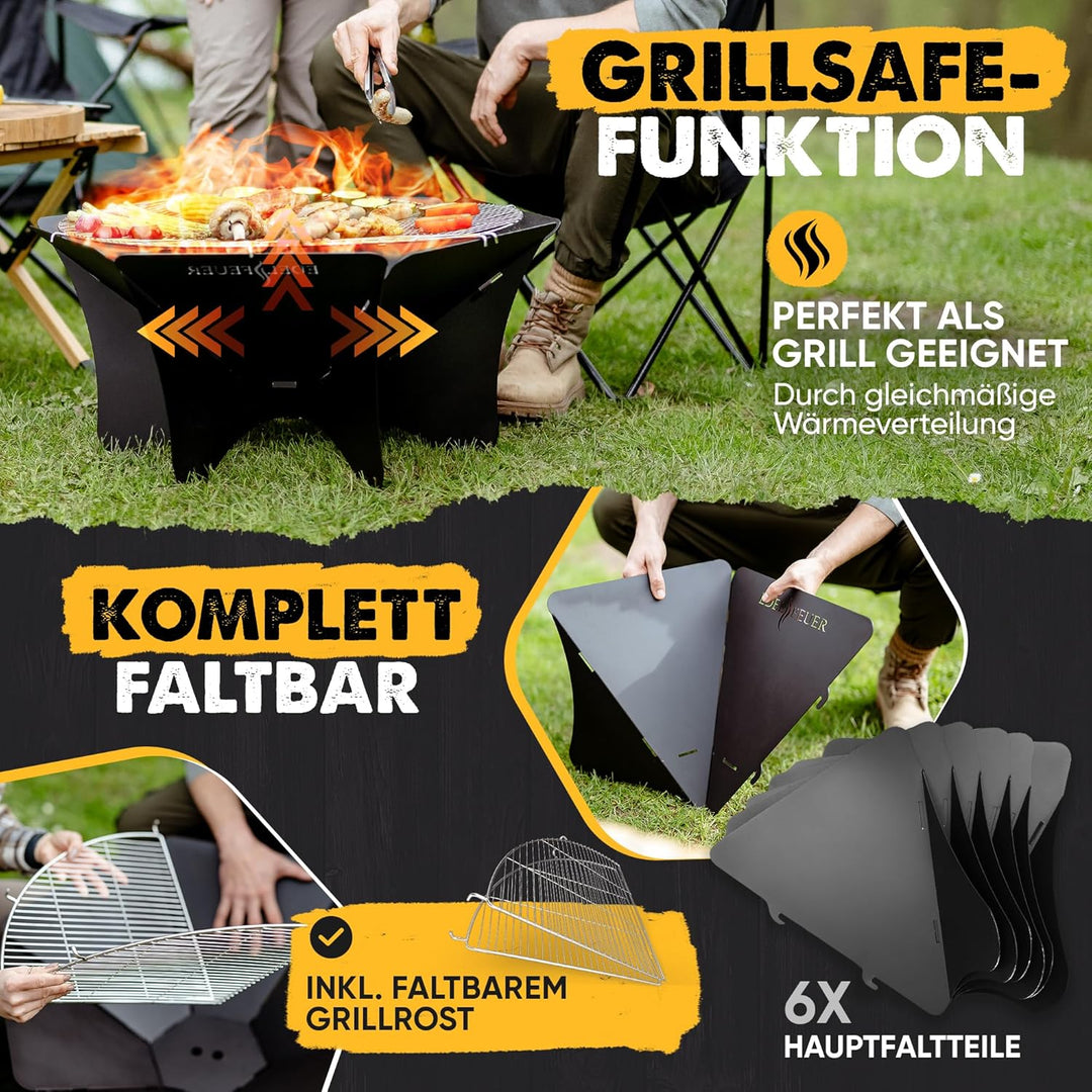 EDELFEUER Feuerschale Faltbar + GRATIS Grillrost - Leichter Aufbau - Ø 80cm [Ultra Stabil] Feuerkorb
