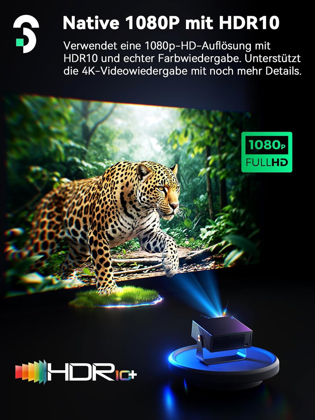 SOOMFON Smart Beamer 4K Heimkino - Kleiner Beamer für Handy Autofokus ＆ Trapezkorrektur, Mini Projek