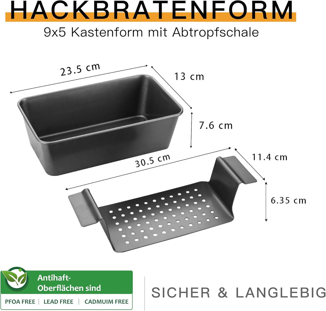 HONGBAKE 2-in-1 Fleischpastetenform mit Ablaufrost, 25 x 13 cm Kastenform aus Karbonstahl, Antihaft
