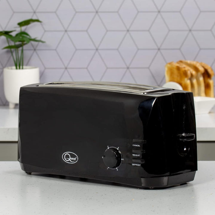 Quest 35069 Toaster mit 4 Schlitzen, extra breite Schlitze, Cool Touch, 1400 W, Schwarz